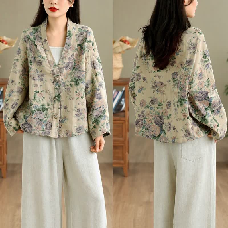 Buddha Stones Spring Casual Vintage Button-Up Floral Pattern Cropped Women's Jacket - image 31