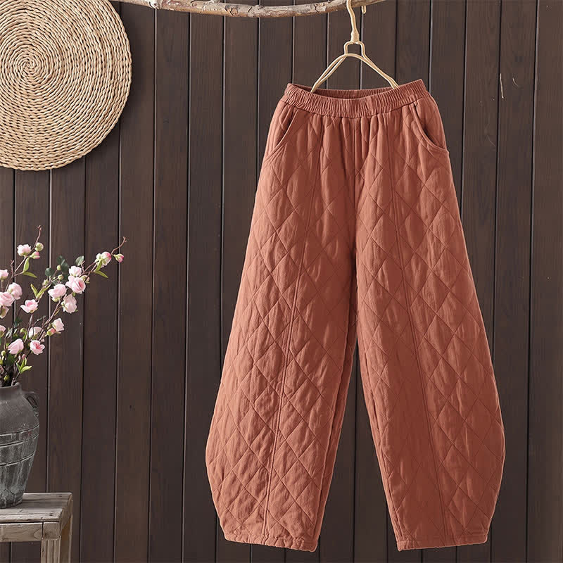 Buddha Stones Fall Winter Casual Drawstring Geometric Ankle Pants Women's Harem Pants With Pockets - Chocolate - US8-10, UK/AU12-14, EU40-42 (2XL) - image 0