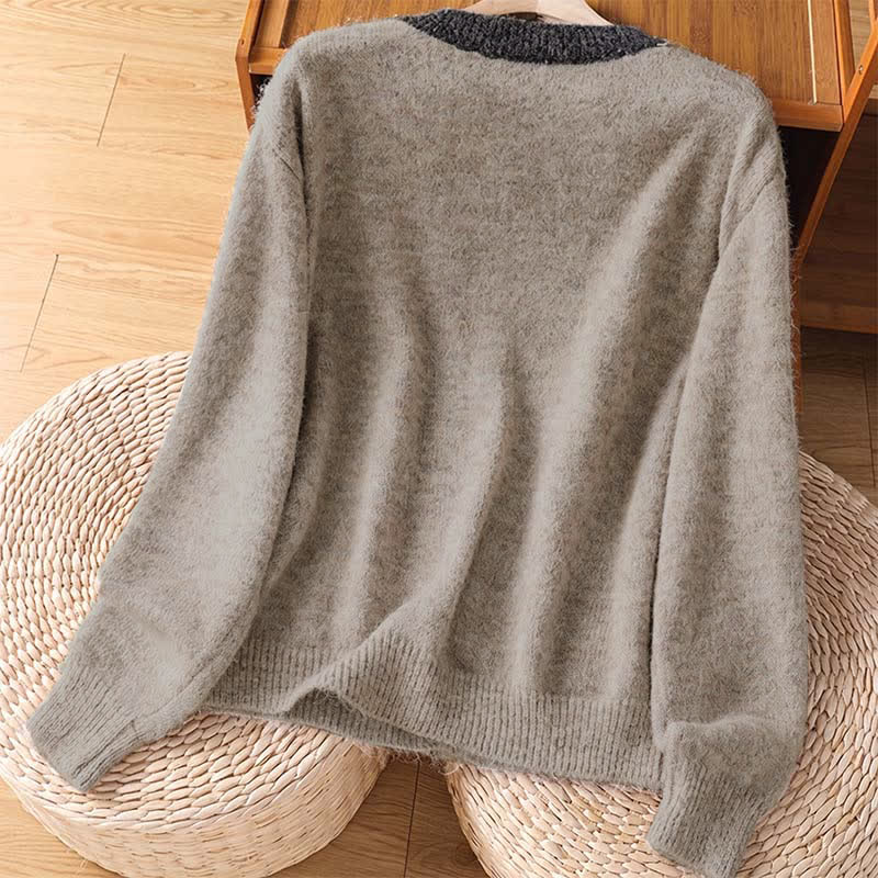 Buddha Stones Fall Winter Casual Vintage Button-Up Crew Neck Geometric Cotton Women's Knitwear Cardigan - image 1