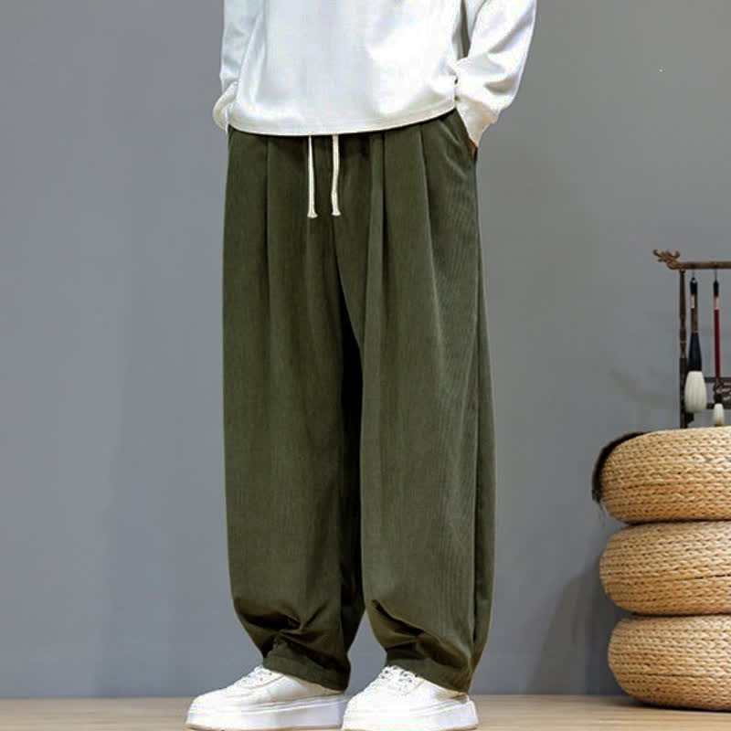 Buddha Stones Fall Winter Retro Casual Drawstring Solid Ankle Pants Corduroy Men's Harem Pants With Pocket - image 29