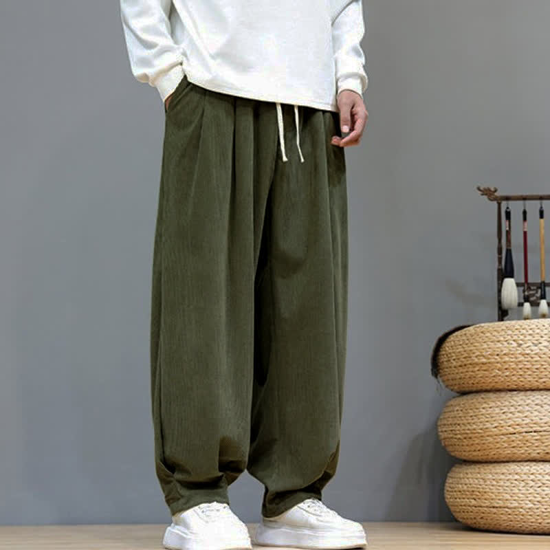Buddha Stones Fall Winter Retro Casual Drawstring Solid Ankle Pants Corduroy Men's Harem Pants With Pocket - image 24