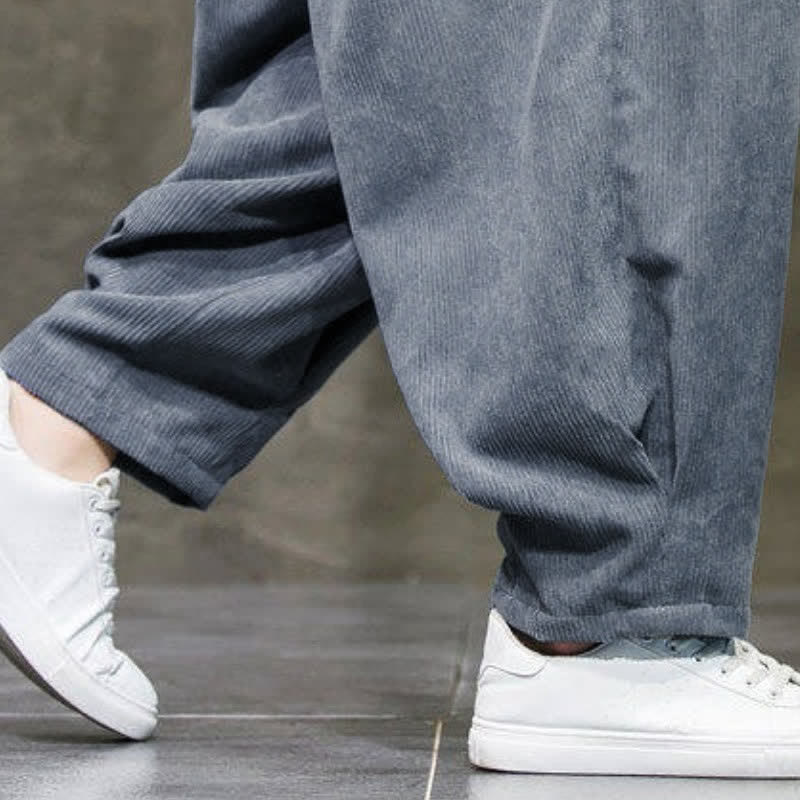Buddha Stones Fall Winter Retro Casual Drawstring Solid Ankle Pants Corduroy Men's Harem Pants With Pocket - image 4