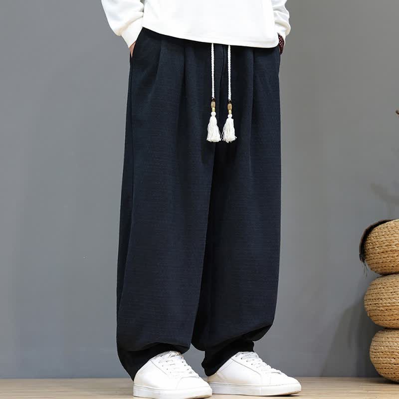 Buddha Stones Spring Fall Casual Drawstring Solid Ankle Pants Men's Tapered Pants With Pockets - Black - US/UK/AU46, EU56 (5XL) - image 8