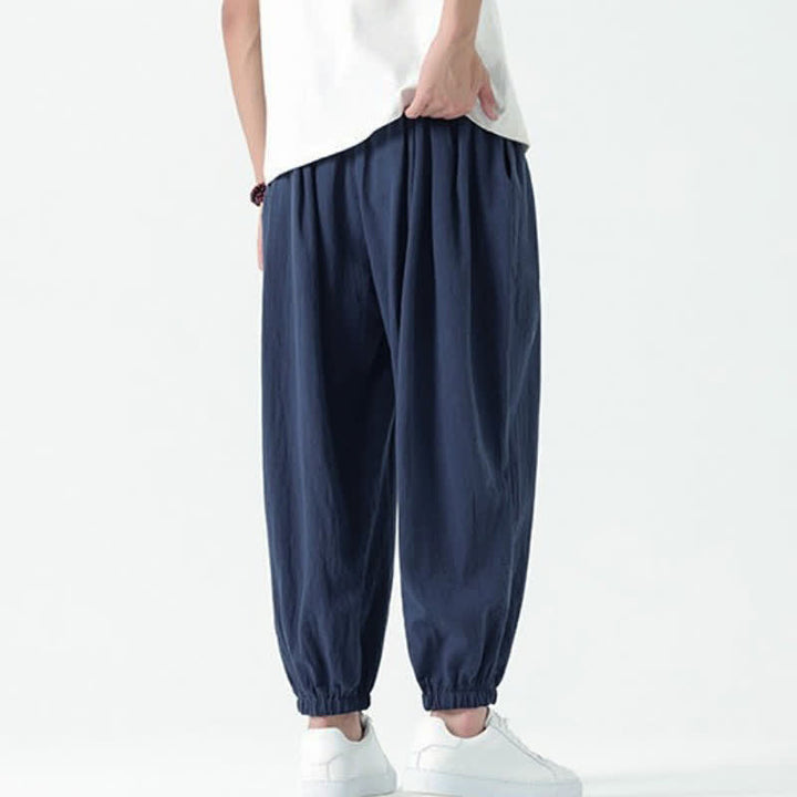 Buddha Stones Fall Winter Casual Minimalist Drawstring Solid Cotton Ankle Pants Men's Tapered Pants With Pockets - image 3