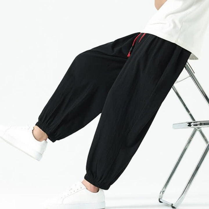 Buddha Stones Fall Winter Casual Minimalist Drawstring Solid Cotton Ankle Pants Men's Tapered Pants With Pockets - image 10