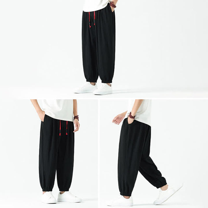 Buddha Stones Fall Winter Casual Minimalist Drawstring Solid Cotton Ankle Pants Men's Tapered Pants With Pockets - image 11