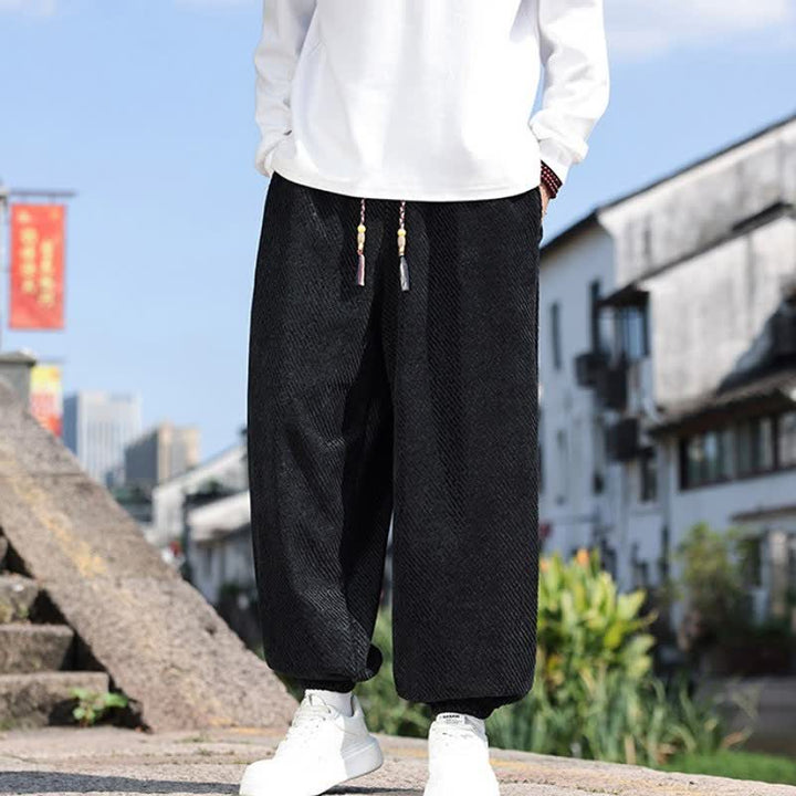 Buddha Stones Spring Simple Minimalist Drawstring Solid Ankle Pants Men's Harem Pants With Pockets - image 13