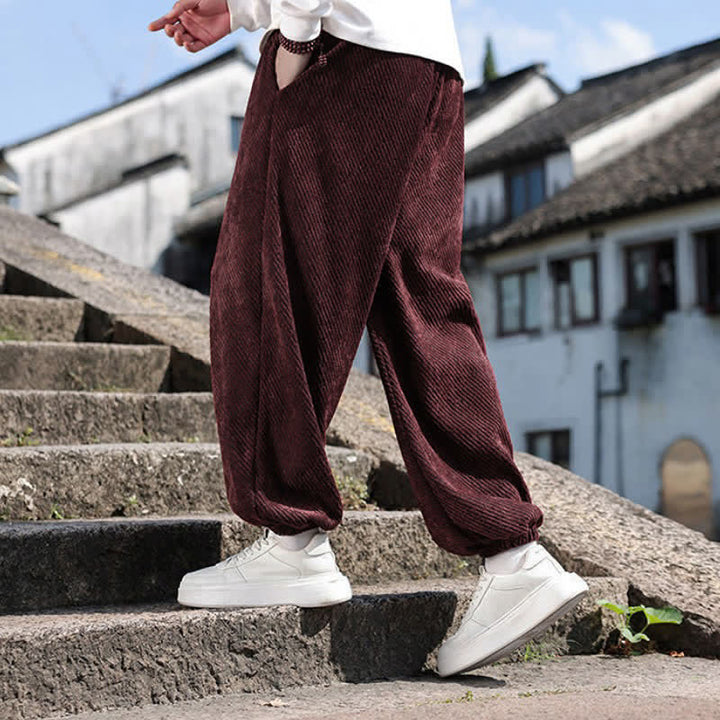 Buddha Stones Spring Simple Minimalist Drawstring Solid Ankle Pants Men's Harem Pants With Pockets - image 17