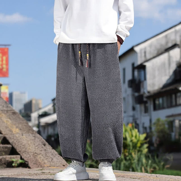 Buddha Stones Spring Simple Minimalist Drawstring Solid Ankle Pants Men's Harem Pants With Pockets - image 5