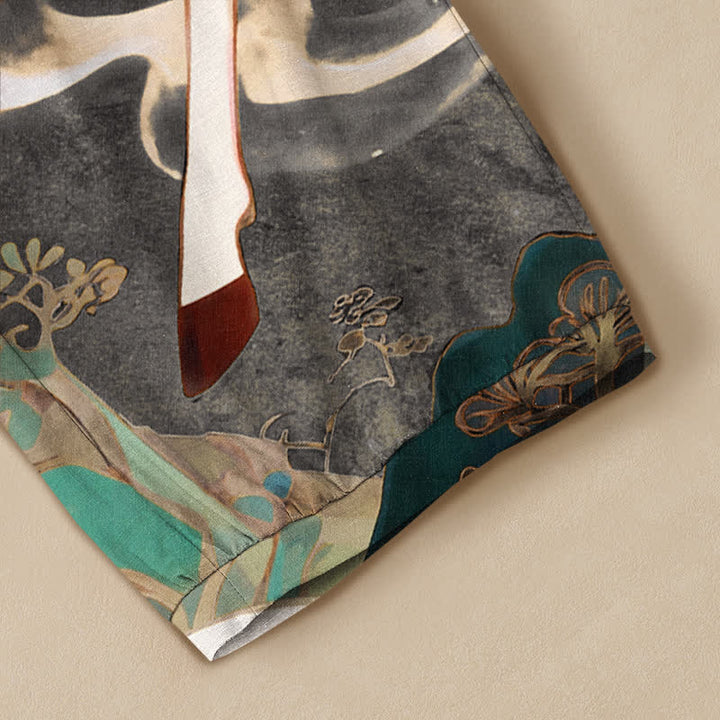 Buddha Stones Cotton Auspicious Deer Cloud Floral Pattern Pleated Elastic Waist Women's Harem Pants With Pockets - image 11