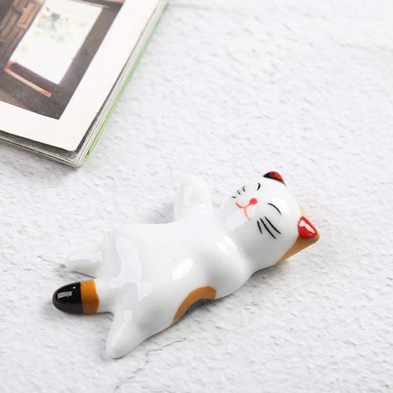 Buddha Stones Ceramic Joyful Cat Style Chopstick Holder - Reclining - Yellow Approx. 5.9 × 3.2 × 2 cm - image 3