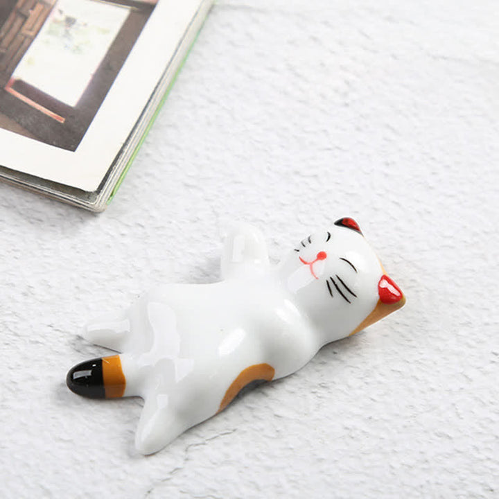 Buddha Stones Ceramic Joyful Cat Style Chopstick Holder - Reclining - Yellow Approx. 5.9 × 3.2 × 2 cm - image 3