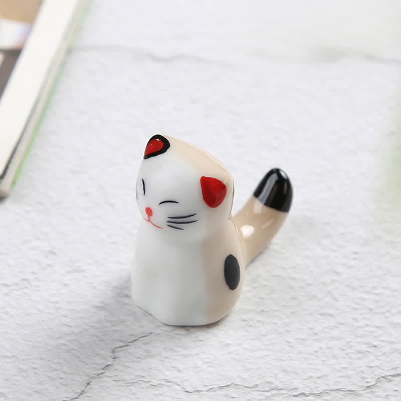 Buddha Stones Ceramic Joyful Cat Style Chopstick Holder - Standing - Beige Approx. 3.9 × 2.1 × 3.9 cm - image 9