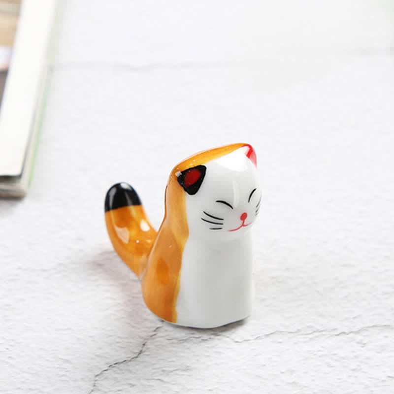 Buddha Stones Ceramic Joyful Cat Style Chopstick Holder - Standing - Yellow Approx. 3.9 × 2.1 × 3.9 cm - image 6