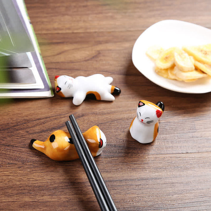 Buddha Stones Ceramic Joyful Cat Style Chopstick Holder - image 12
