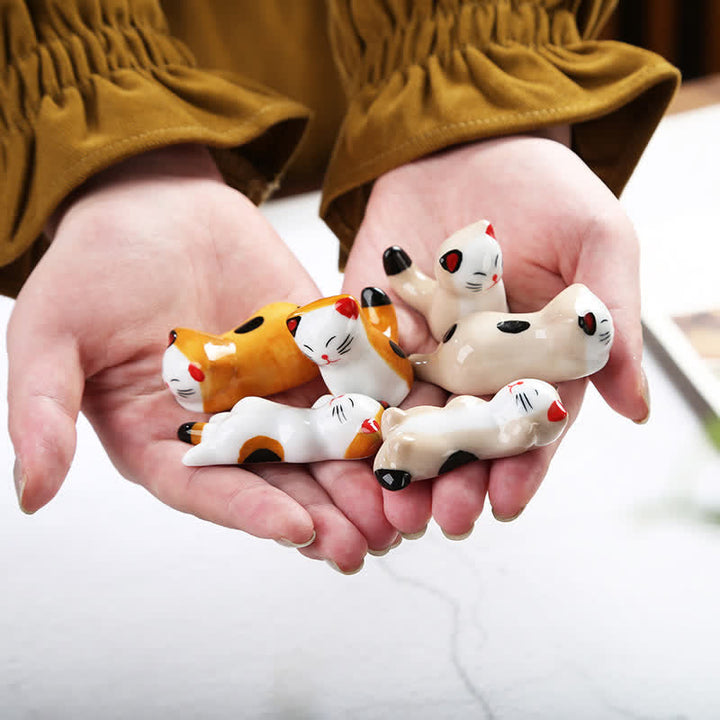 Buddha Stones Ceramic Joyful Cat Style Chopstick Holder - image 18