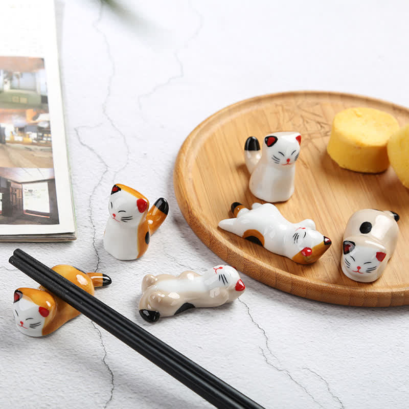 Buddha Stones Ceramic Joyful Cat Style Chopstick Holder - image 15