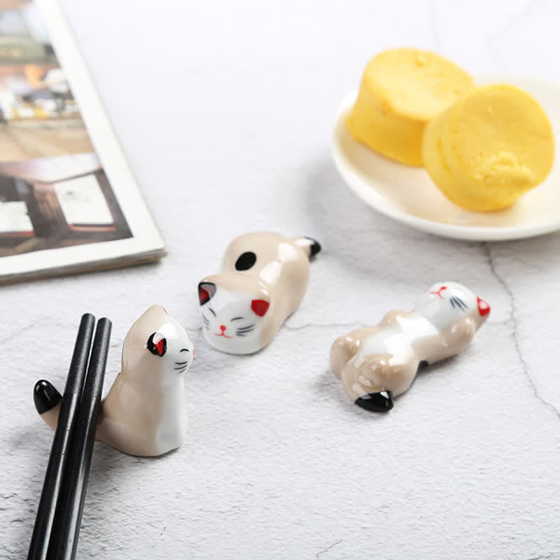 Buddha Stones Ceramic Joyful Cat Style Chopstick Holder - image 17