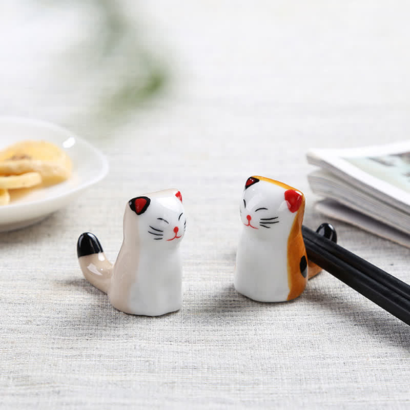 Buddha Stones Ceramic Joyful Cat Style Chopstick Holder - image 10