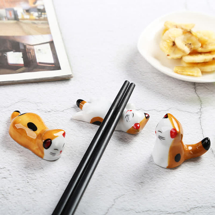 Buddha Stones Ceramic Joyful Cat Style Chopstick Holder - image 16