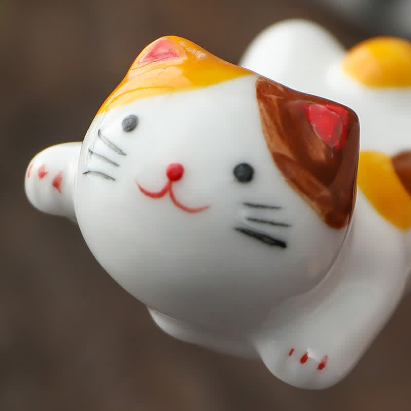 Buddha Stones Hand-Painted Small Cute Cat Ceramic Chopstick Holder - image 7