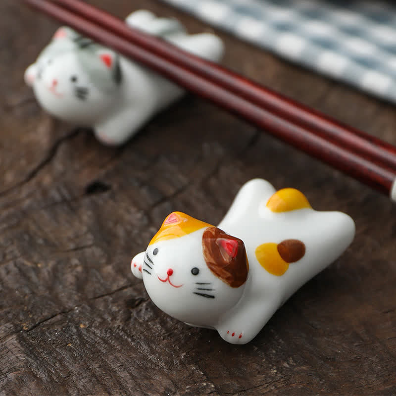Buddha Stones Hand-Painted Small Cute Cat Ceramic Chopstick Holder - image 16