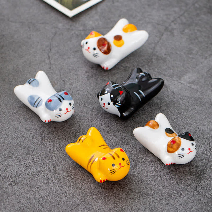 Buddha Stones Hand-Painted Small Cute Cat Ceramic Chopstick Holder - image 15