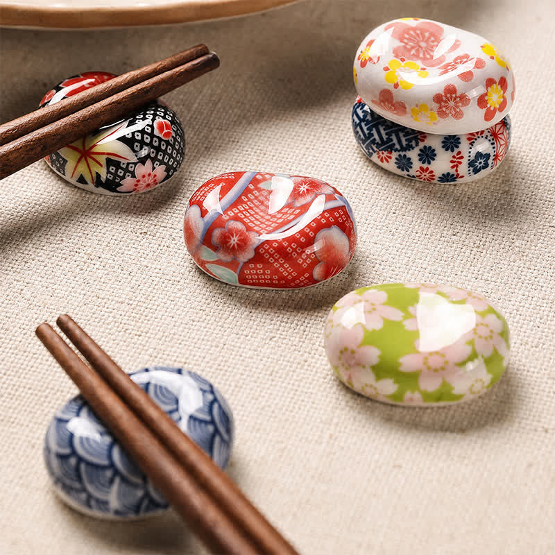 Buddha Stones Ceramic Floral Pattern Oval Broad Bean Chopstick Holder - image 13