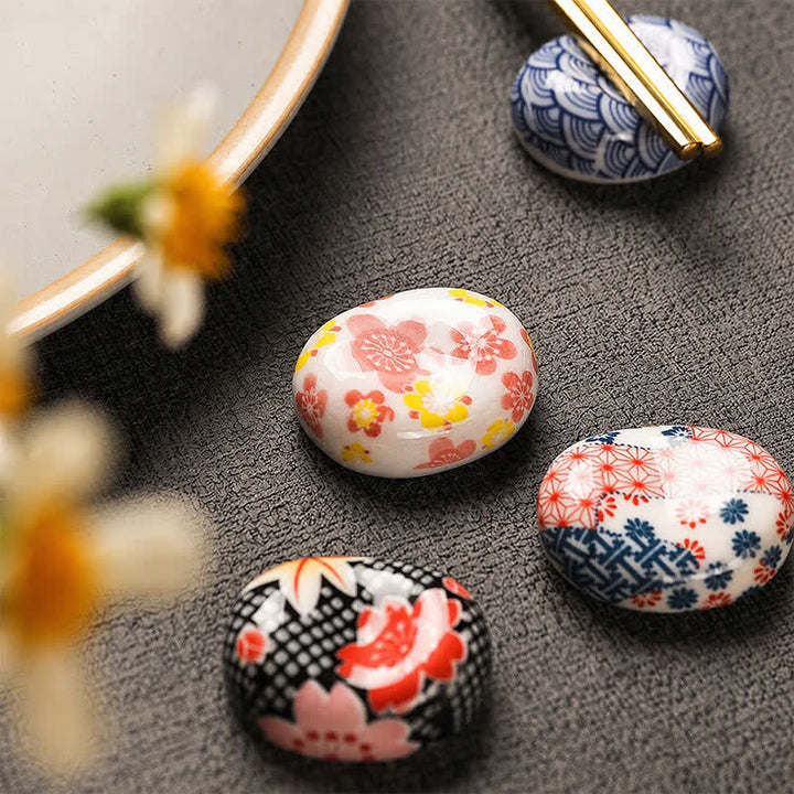 Buddha Stones Ceramic Floral Pattern Oval Broad Bean Chopstick Holder - image 16