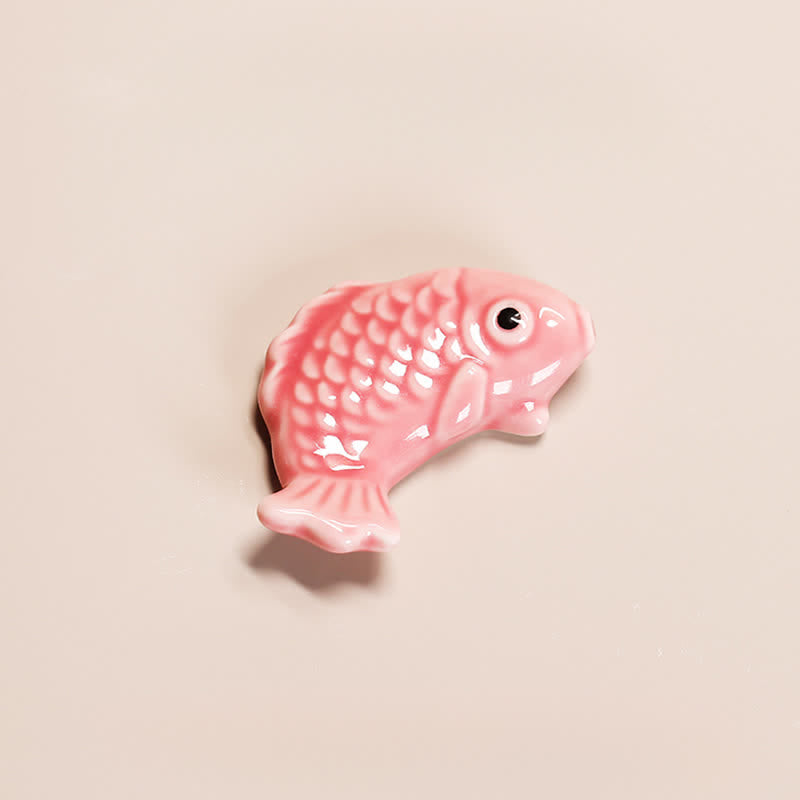 Buddha Stones Hand-Painted Ceramic Mini Koi Fish Wealth Chopstick Holder - Pink Approx. 5.0 × 3.5 × 1.0 cm - Ceramic - image 7