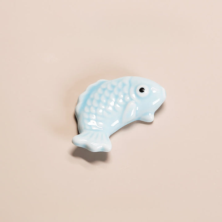 Buddha Stones Hand-Painted Ceramic Mini Koi Fish Wealth Chopstick Holder - Lake Blue Approx. 5.0 × 3.5 × 1.0 cm - Ceramic - image 6