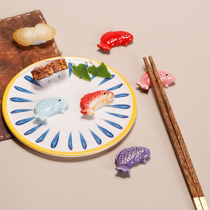 Buddha Stones Hand-Painted Ceramic Mini Koi Fish Wealth Chopstick Holder - image 11