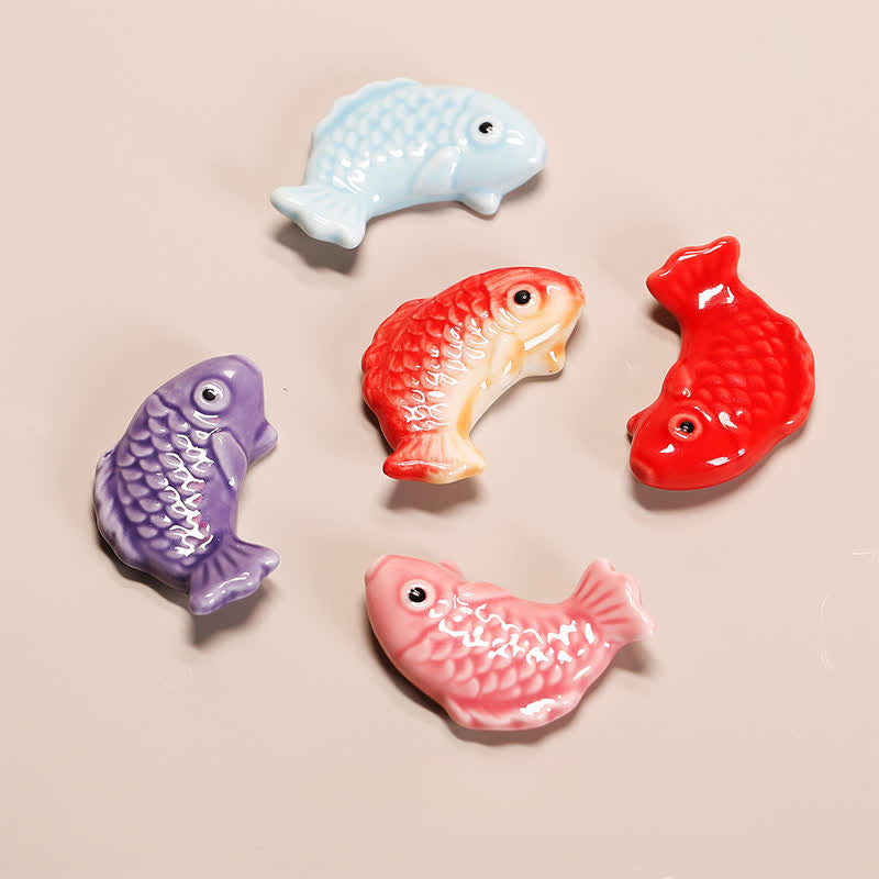 Buddha Stones Hand-Painted Ceramic Mini Koi Fish Wealth Chopstick Holder - image 0