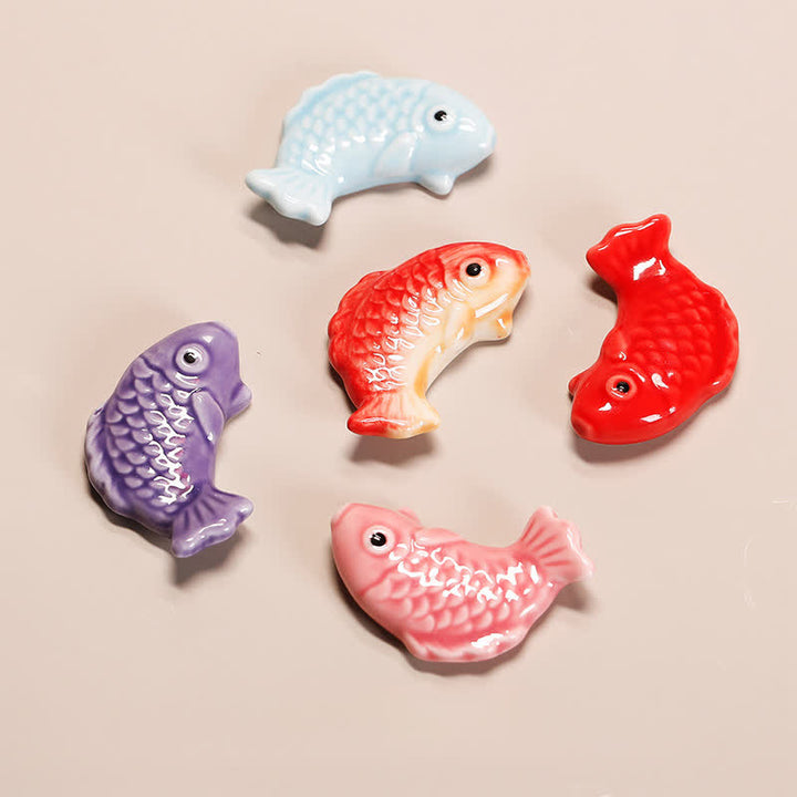 Buddha Stones Hand-Painted Ceramic Mini Koi Fish Wealth Chopstick Holder - image 0