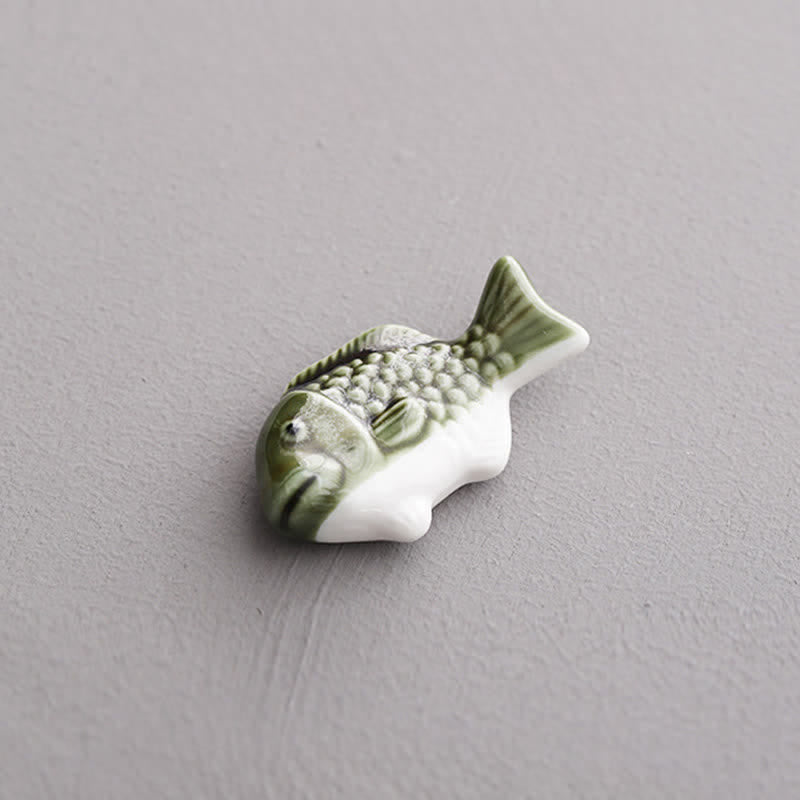 Buddha Stones Blue and White Green Ceramic Fish Chopstick Holder - Mackerel Approx. 6.2 × 3.5 × 1.5 cm - Ceramic - image 11