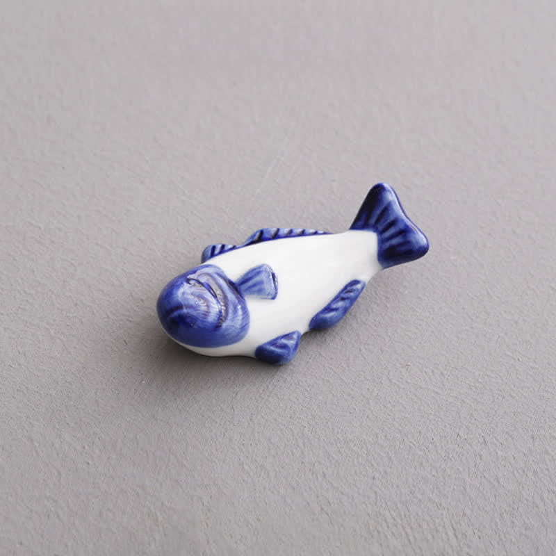 Buddha Stones Blue and White Green Ceramic Fish Chopstick Holder - Blue Bleak Approx. 6.2 × 3.2 × 1.8 cm - Ceramic - image 6