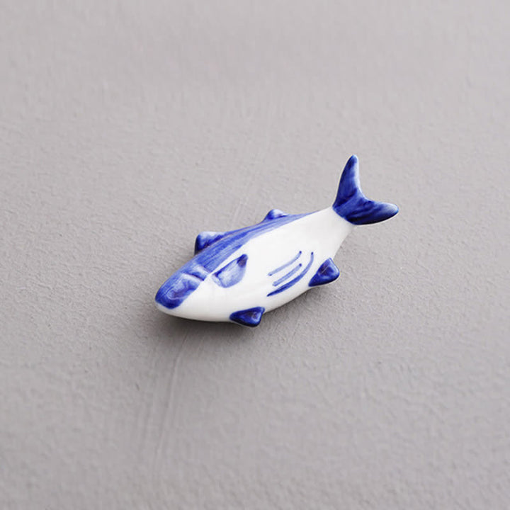 Buddha Stones Blue and White Green Ceramic Fish Chopstick Holder - Tuna Approx. 6.8 × 3.2 × 1.8 cm - Ceramic - image 5