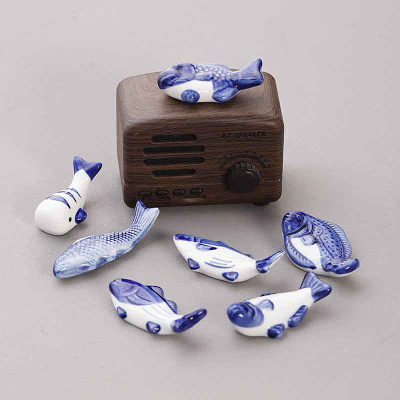 Buddha Stones Blue and White Green Ceramic Fish Chopstick Holder - image 15