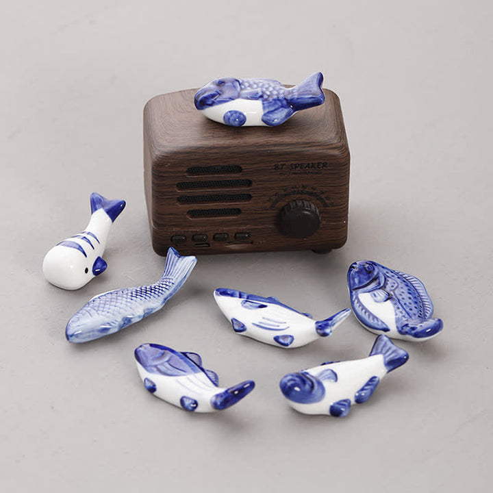 Buddha Stones Blue and White Green Ceramic Fish Chopstick Holder - image 15