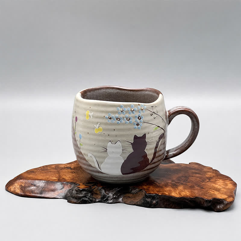 Buddha Stones Japanese Kutani Hand Painted Cat Floral Cow Rabbit Ocean Pattern Ceramic Tea Cup Mug - Cat Approx. 10.5 x 7.5 x 8cm - 201-300ml - image 1