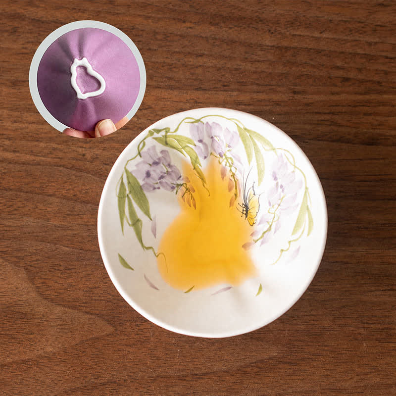 Buddha Stones Hand-Painted Cat Pattern Floral Ceramic Tea Cup 30 ml - Wisteria & Butterflies - Approx. 30 ml - image 6