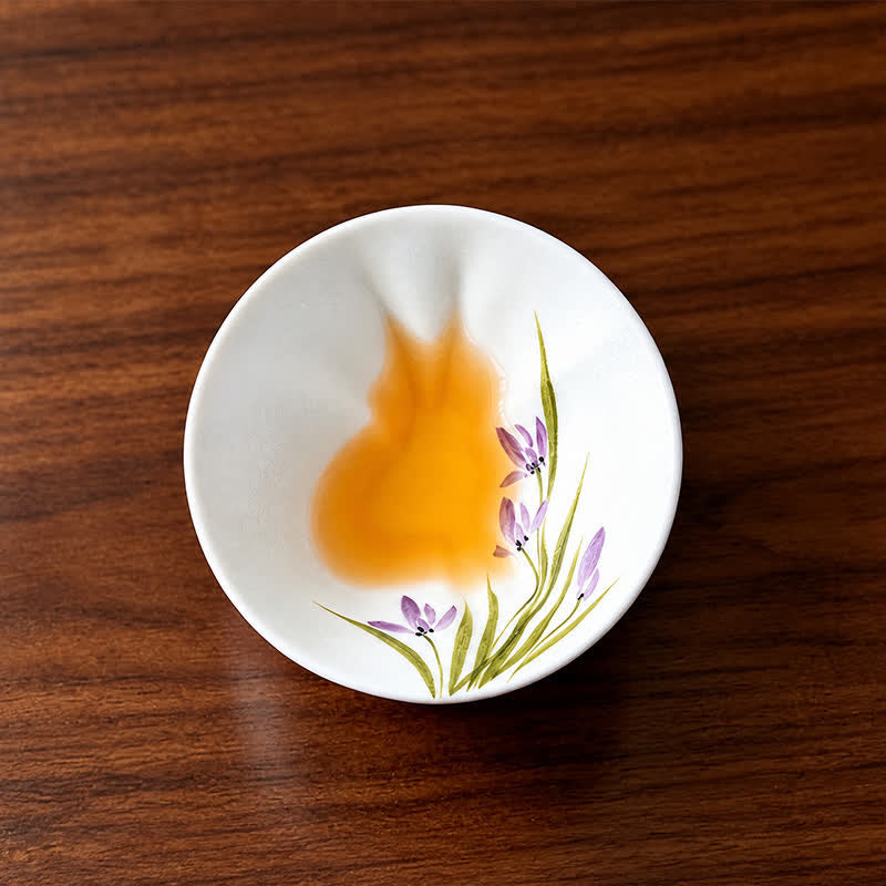 Buddha Stones Hand-Painted Cat Pattern Floral Ceramic Tea Cup 30 ml - Irises & Orchids - Approx. 30 ml - image 14