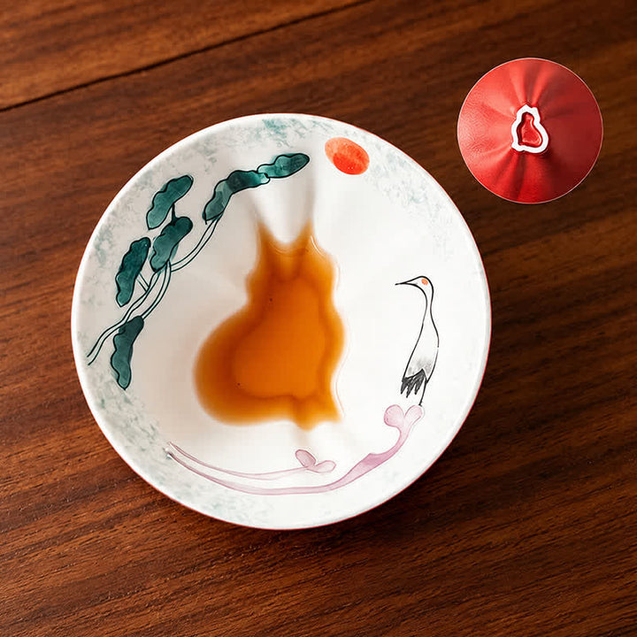 Buddha Stones Hand-Painted Cat Pattern Floral Ceramic Tea Cup 30 ml - Crane Perched Among Pines - Approx. 30 ml - image 19
