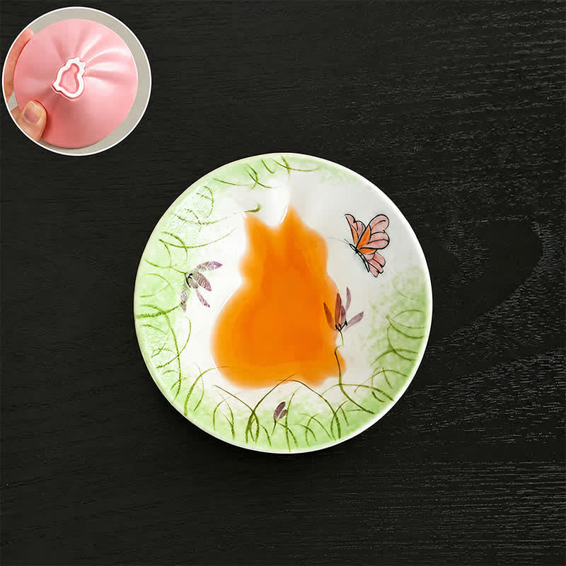 Buddha Stones Hand-Painted Cat Pattern Floral Ceramic Tea Cup 30 ml - Butterflies Dancing Over Green Grass - Approx. 30 ml - image 22