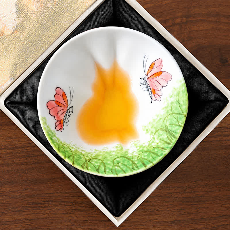Buddha Stones Hand-Painted Cat Pattern Floral Ceramic Tea Cup 30 ml - Green Field & Pink Butterflies(Gift Box) - Approx. 30 ml - image 31