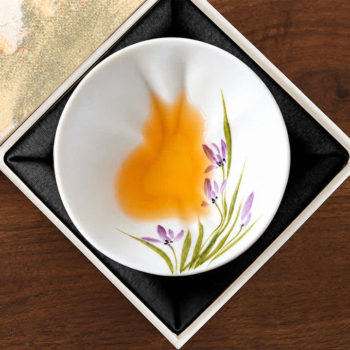 Buddha Stones Hand-Painted Cat Pattern Floral Ceramic Tea Cup 30 ml - Irises & Orchids(Gift Box) - Approx. 30 ml - image 32