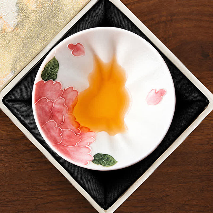 Buddha Stones Hand-Painted Cat Pattern Floral Ceramic Tea Cup 30 ml - Peonies in Cloud-like Attire(Gift Box) - Approx. 30 ml - image 35