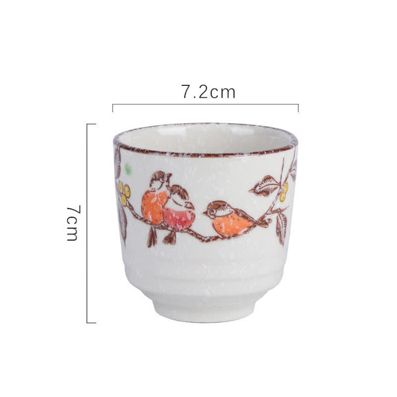 Buddha Stones Hand-Painted Lotus Flower Bird Koi Fish Willow Pattern Purity Ceramic Tea Cup 150 ml - Flower & Bird Approx. 7.2 × 7 cm - 101-200 ml - image 3