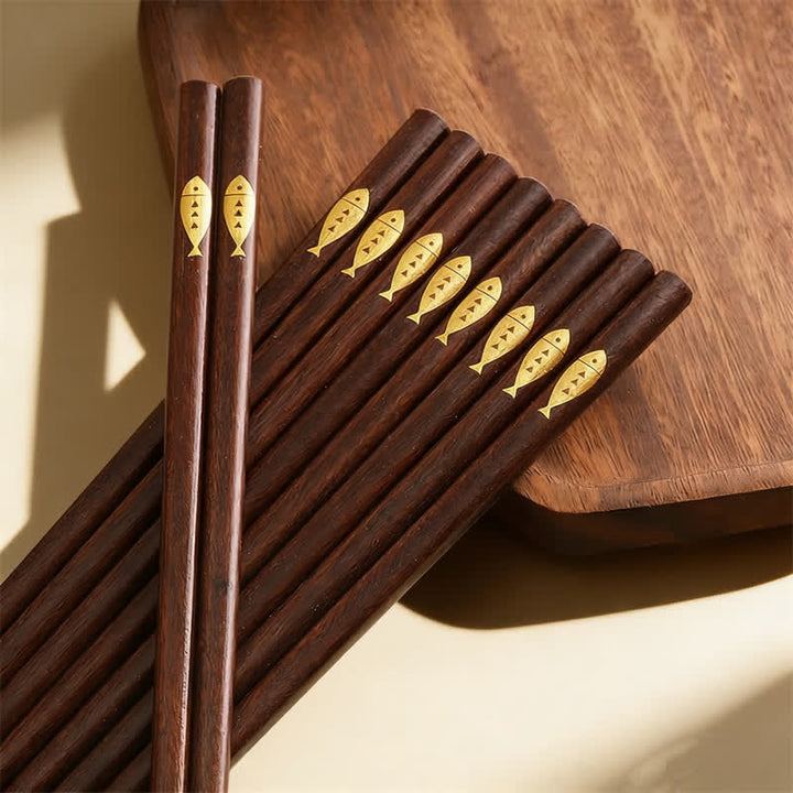 Buddha Stones Natural Bamboo Gold Koi Fish Design Daily Use Chopsticks - Gold Fish Chopsticks - 10 Pairs - image 1