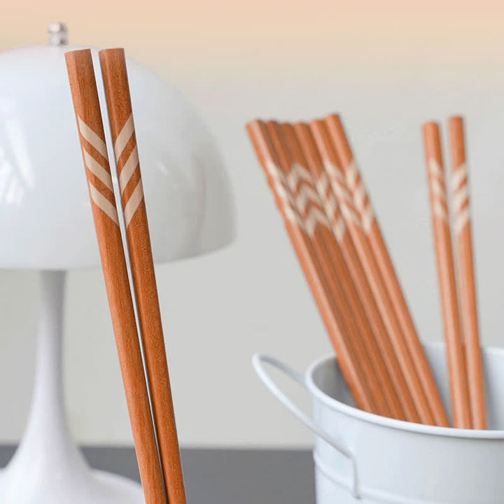Buddha Stones Red Sandalwood Grounding Striped Design Chopsticks - image 5